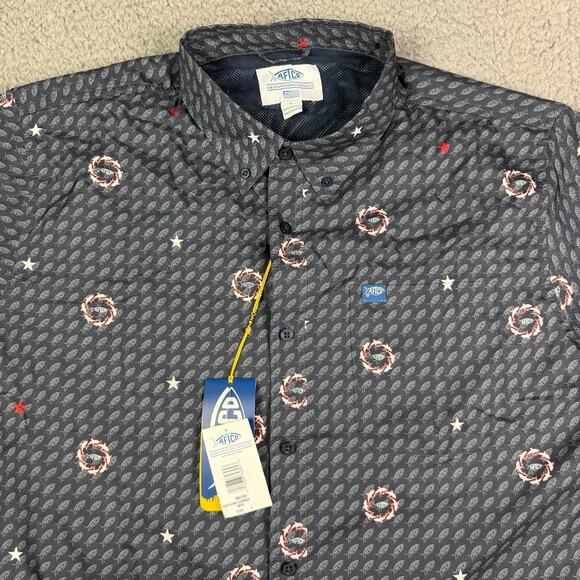 Aftco Shirt Mens L Geometric Performance Fishing Aftech Pocket Vented NEW - Picture 1 of 9
